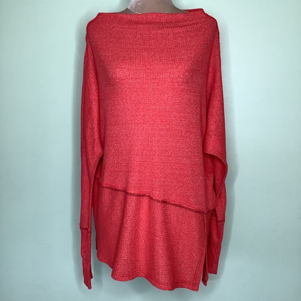Free People We The Free Londontown Rib Knit Thermal Tunic Split Hem Dolman